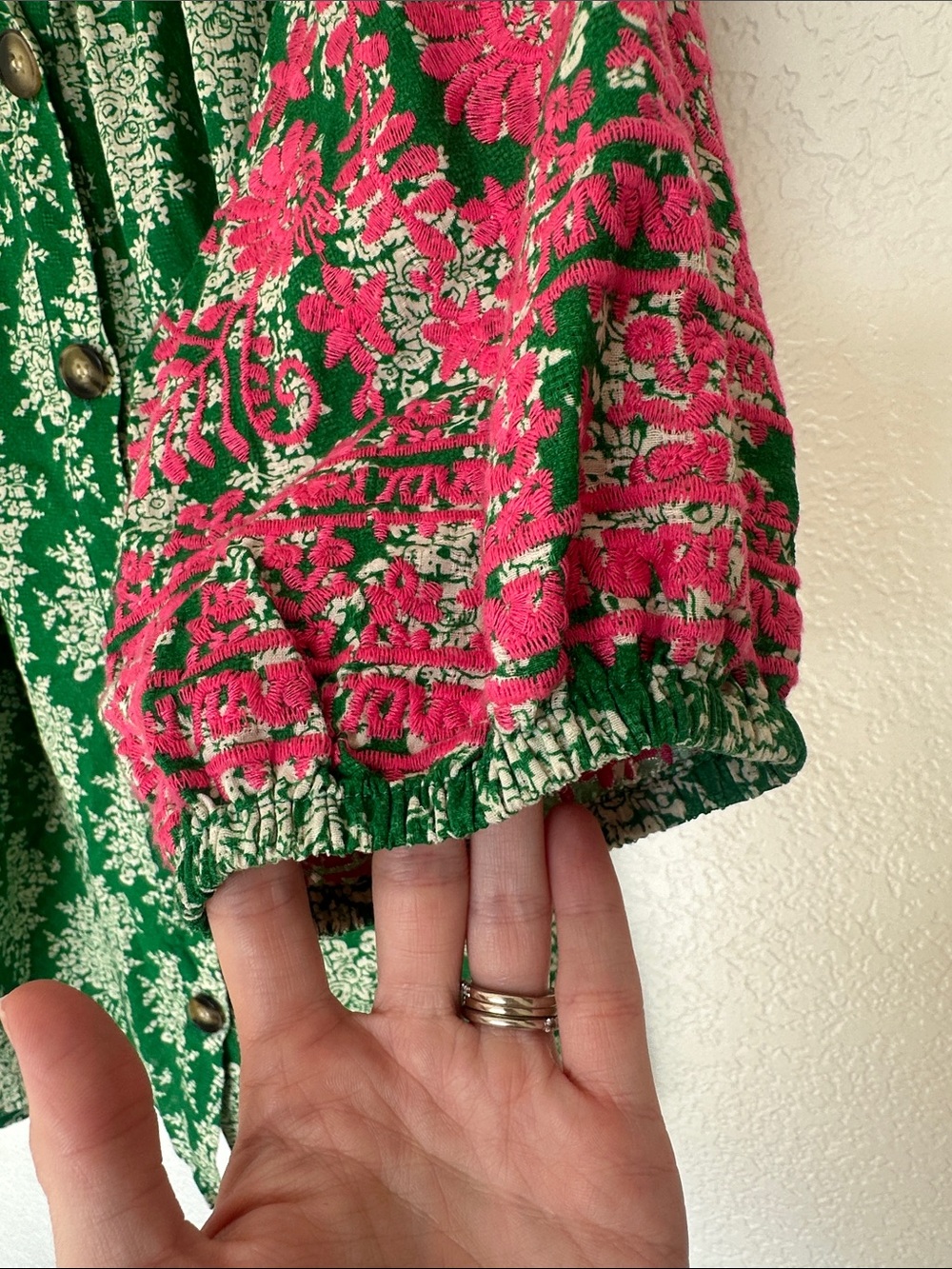 THML floral embroidered puff sleeve mock neck detail top! - Picture 10 of 10